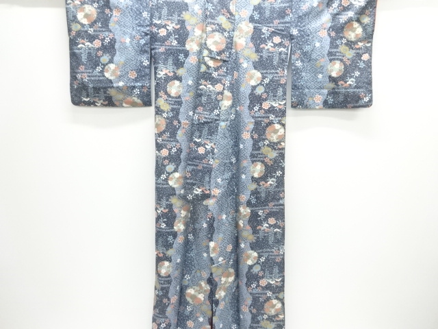  雪輪に草花模様小紋着物